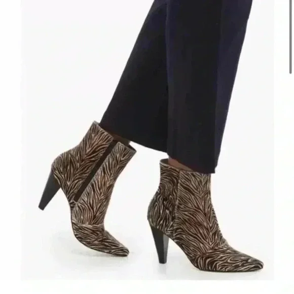 Able Tinsley Tiger Boots Size 7M Calf Hair Heeled Animal Print Heeled Pointy Toe - Picture 1 of 10